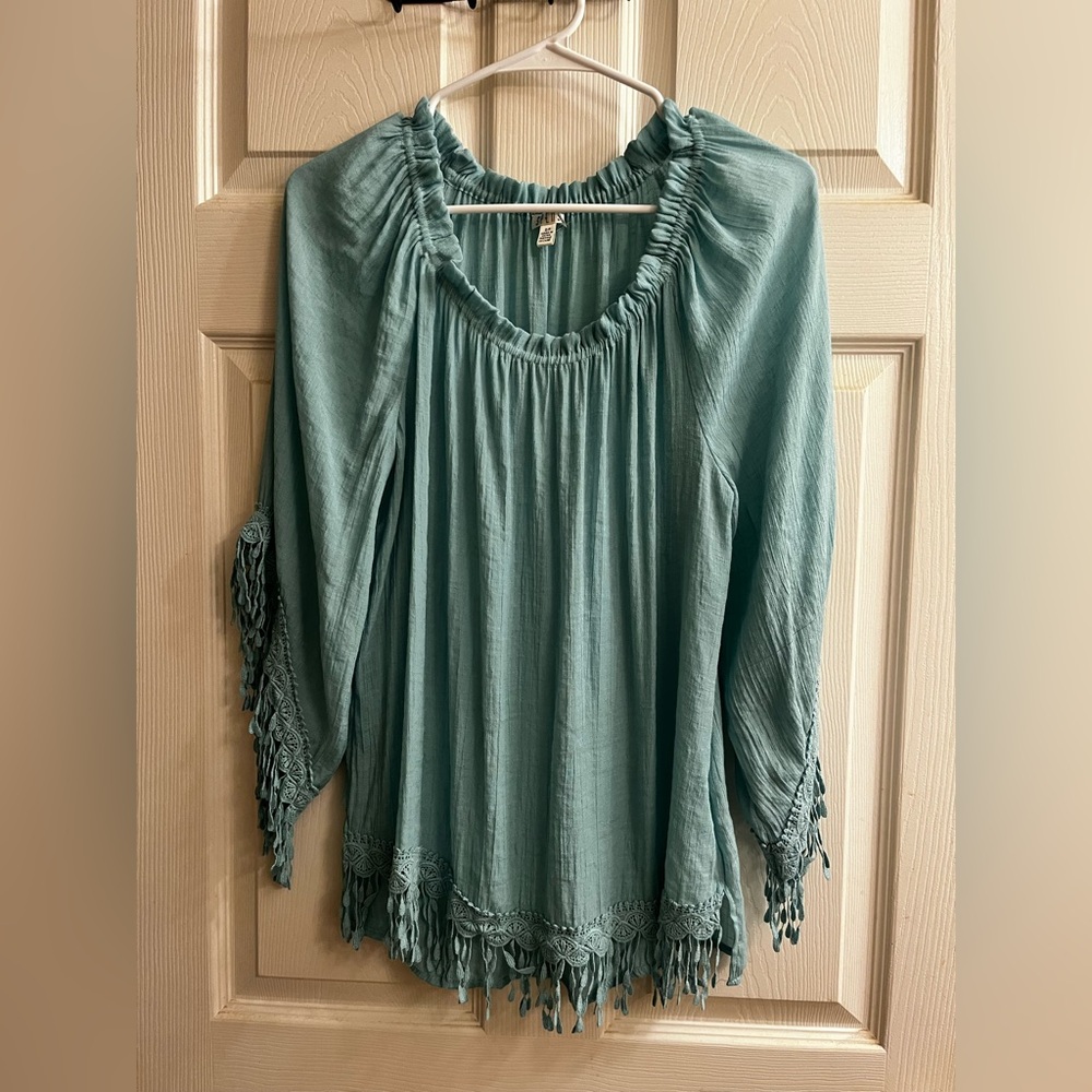 SPENCE~ Teal Women's Top~Fringe Details~S-P